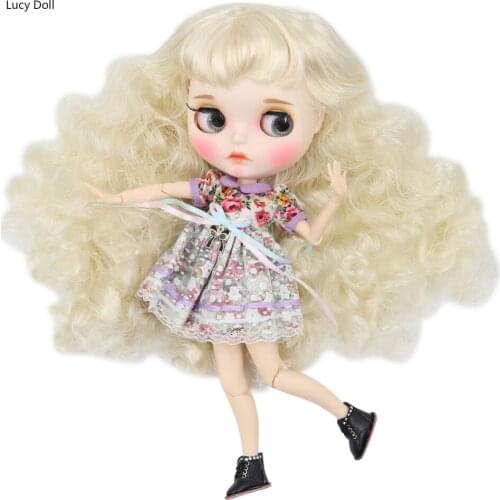 Factory Blythee Doll 1/6 Bjd White Skin Joint Body White Sliver Hair, New Matte Face Carved Lips With Eyebrow Customized Face