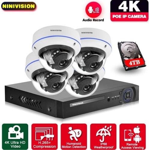 4K 8MP 5MP 1080P Video Surveillance System 4CH H.265 Face POE NVR Security Kit Audio Dome Security IP Camera Day&Night Detection