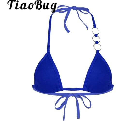 Womens Wetlook Hot Bathing wear Swimwear Solid Color Bikini Bra Straps Halter Lace-up O Ring Brassiere Underwear Sexy Crop Tops