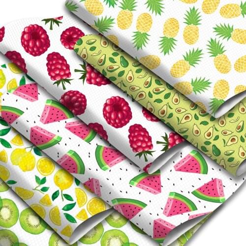 Watermelon Pineapple Strawberry Printed Faux Leather Sheets Lemon Cherry Kiwi Synthetic Leather Fabric for DIY Earrings Hair Bow