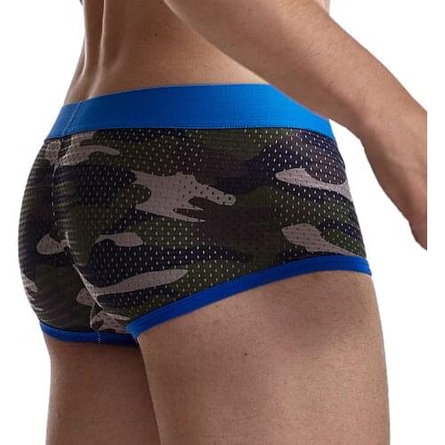Sexy Boxer Men Underwear Mesh Camouflage Cuecas Masculinas Breathable Nylon U Pouch Calzoncillos Hombre Slip Hombre Boxershorts