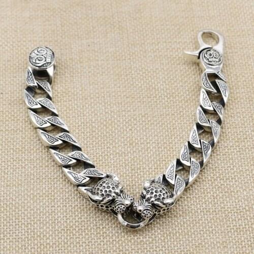 Mens Solid 925 Sterling Silver leopard hiphop high details Link Bracelet bangle Chain Jewelry A5193