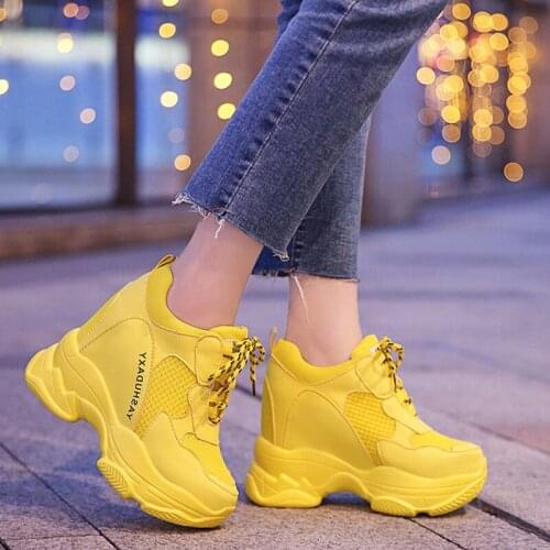 Soft Casual Thick Sneaker Platform Summer Breathable Mesh Womens Shoes Flat Casual Yellow Sports Shoes Female Orange 2020