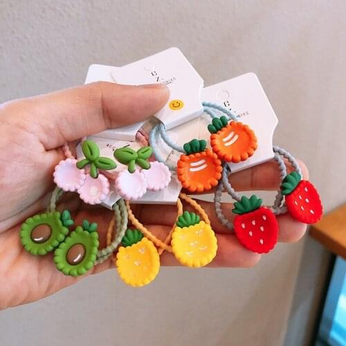 2PCS New Fruit Pineapple Avocado Princess Cute Headwear Kids Elastic Hair Bands Children Ropes Girls Accessories Baby Headdress