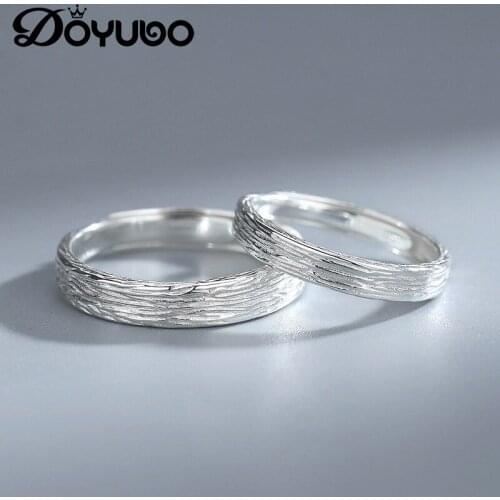 DOYUBO Simple Design Women And Men Real Silver Wedding Bands Rings Adjustable Size Engagement Rings Jewelry For Couples VB470