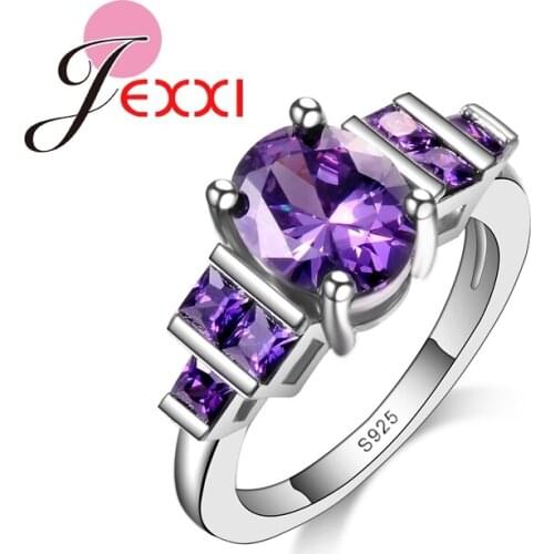 Wholesale Engagement Wedding Bridal Hot Sale Women Oval Cut Purple Crystal 925 Sterling Silver Ring Size 7 8 9 High Quality