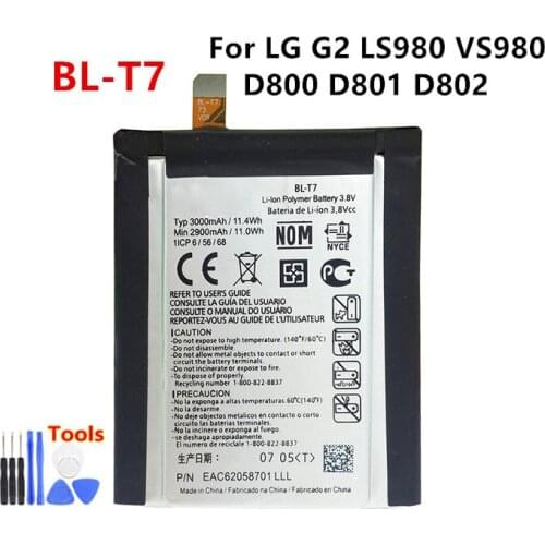 Original BL-T7 3000mAh Replacement Battery For LG G2 LS980 VS980 D800 D801 D802 T7 BLT7 Mobile phone Batteries+Tools