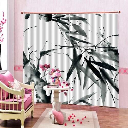 Custom Chinese style Traditional Ink Bamboo leaf Flower Curtain Meaning Wisdom Growth Renewal Unleash Your Power Home Drapes Set