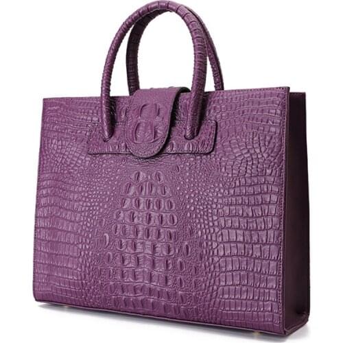Split leather crocodile pattern women large briefcase handbags casual totes