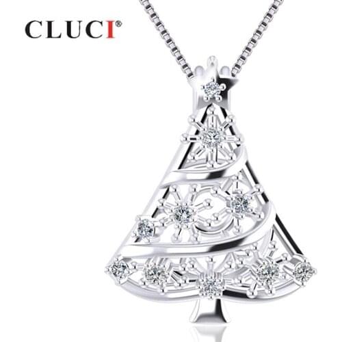 CLUCI Silver 925 Christmas Tree Shape Pendant 925 Sterling Silver Women Pendant Jewelry Christmas Gift Pearl Cage Locket SC346SB