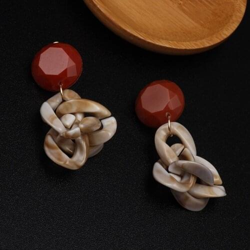 Earrings Geometric Non Piercing Acrylic Twist Chunky Chain Tortoiseshell Statement Drop Clip On Earings No Hole Bib Boho Jewelry