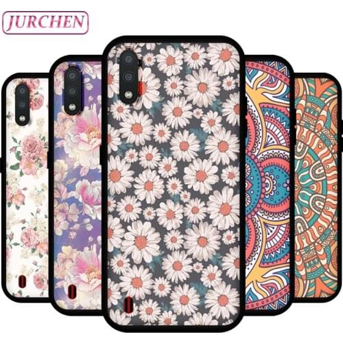 JURCHEN Silicone Phone Case For Samsung Galaxy M01 TPU Black Cover For Samsung M01 M015F M015G M015M Cute Cartoon Cat Painting