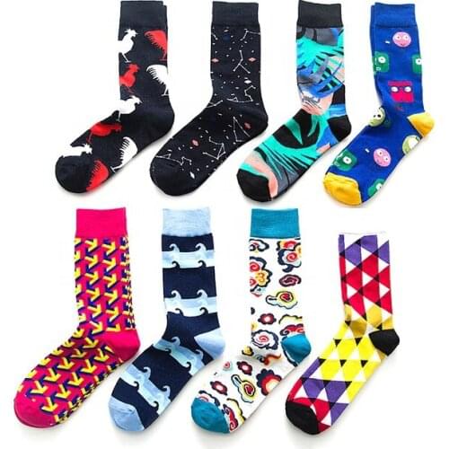 Crazy Socks Fashion Adult Colorful Patterns Crew Sport Cotton Socks for Men