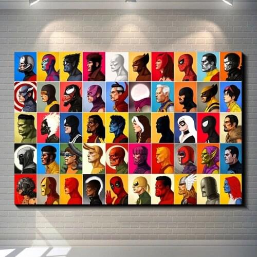 Marvel Superhero Avengers Canvas Painting Large Set of Heads Prints and Posters Quadros Wall Art for Kids Room Decoration Cuadro