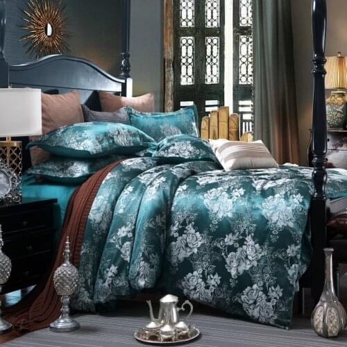 Wedding Luxury Bedding Sets Jacquard Queen/King Size Duvet Cover Set wedding Bedclothes Bed Linen bed sheet Paris green