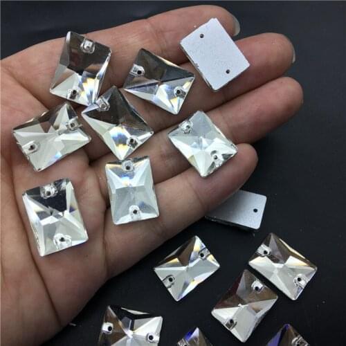 TopStone Rectangle Sew on Rhinestone 2 Holes 8x10 13x18 10x14 mm Crystal Clear Color Glass Crystal Sew On Stone