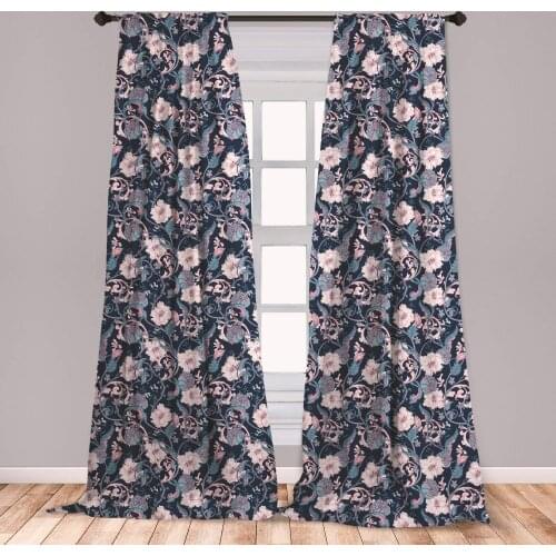 Victorian Curtain for Kids Rooms Vintage Romantic Rose and Magnolia Bouquet with Twigs on Dark Backdrop Window Drapes