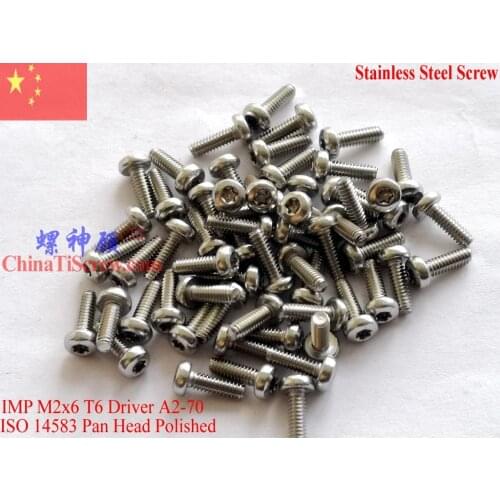 ISO 14583 Stainless Steel Screws M2x6 Pan Head Torx T6 Driver A2-70 Polished ROHS 100 pcs