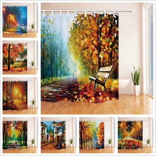 Oil Painting Landscape Shower Curtains Colorful Natural Scenery Pattern Print Bathroom Set Waterproof Polyester Fabric Curtain