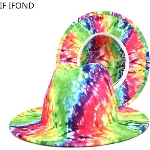 2022 Autumn Winter Fascinator Multicolor Double-Sided Printing Women Felted Fedora Hat Men Wide-Brim Top Jazz Hat