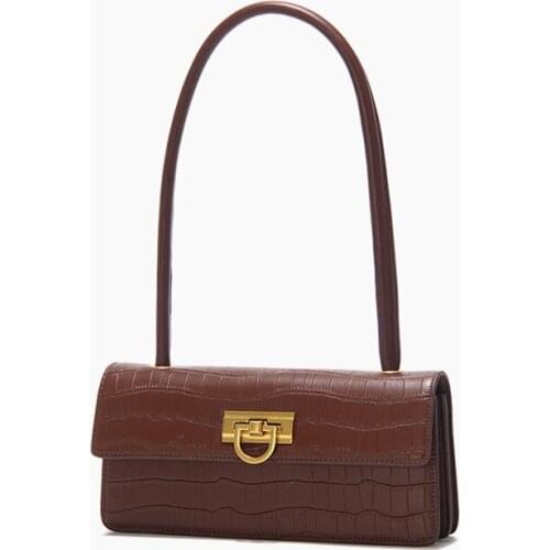 New Fashion Crocodile Pattern French Stick Bag Womens Advanced Sense Versatile Armpit Handbag Simple Niche Single Shoulder