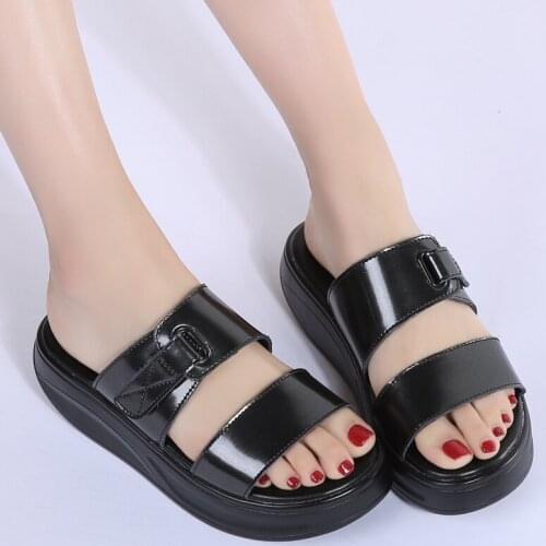 AARDIMI Platform Genuine Leather Womens Slippers Summer Women Flat With Rome Solid Soft Bottom Slippers Shoes Woman Flip Flops