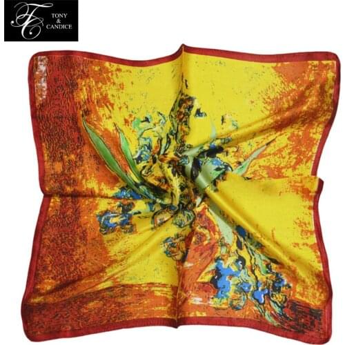 Womens Silk Scarf Graphic Print 100% Silk SquareScarf NeckerchiefFashion Shawl Suitable In Beach Satin Bandana Neck Warmer Wrap
