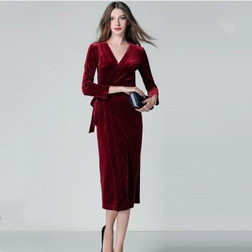 Plus size M-7XL women Autunm long sleeve cardigan lace-up velvet dress,5XL 6XL Spring sexy Evening party dress velour dress