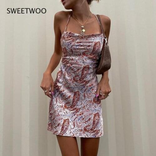 2021 New Printed Halter Strap Dress Women Europe and The United States Sexy Suspenders Slim Temperament Skirt Women