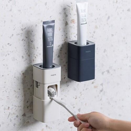 Toothpaste Dispenser Lazy Home Automatic Toothpaste Holder Abs Toothbrush Holder Set Wall Mount Stand Hands Free Squeeze Out