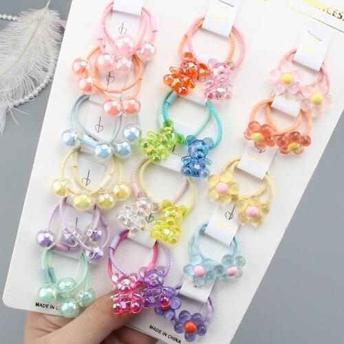 10Pcs/Set Children Cute Acrylic Hair Rope Cartoon Animal Bear Sun Flower Elastic Hair Bands Girls Rubber Bands Hair Accessories