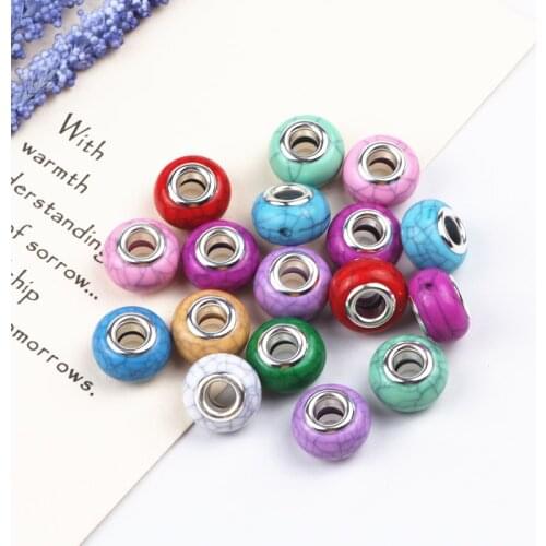 14MM Mix Color Resin Big Hole Loose Beads 100pcs/lot Fit European Jewelry Bracelet Charms DIY
