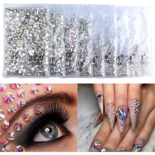1440pcs SS3-SS20 Crystal AB Clear Non Hot Fix Rhinestones Dancing Decoration FlatBack 3D Nail Gems Stone Rhinestones Decorations