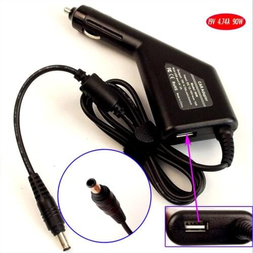 19V 4.74A 90W Laptop Car DC Adapter Charger + USB(5V 2A) for Samsung R18 R20 R23 R25 R26 R39 R40 R45 R46 R50 R55