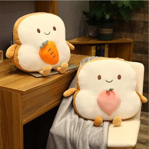 3 In 1 Hand Warming Toast Pillow Plush Toy Office Home Nap Pillow Car Waist Support Cushion Pillow Quilt