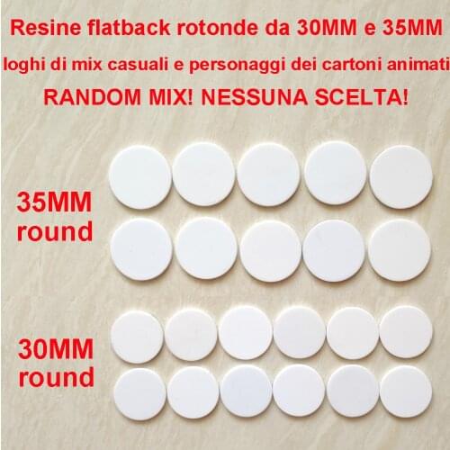 50pcs/100pcs Random Mix 30MM 35MM Round Mix Logo and Cartoon Characters Flatback Planar Resin Baby DIY Crafts NO SELECT