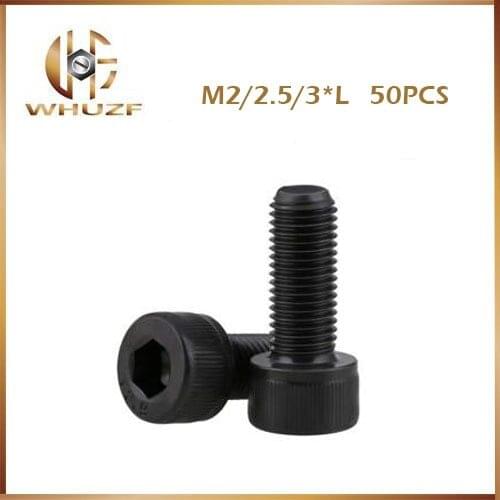 50pcs/Lot Metric Thread DIN912 m2 m2.5 m3 Black Grade 12.9 Steel Hex Socket Head Cap Screw Bolts