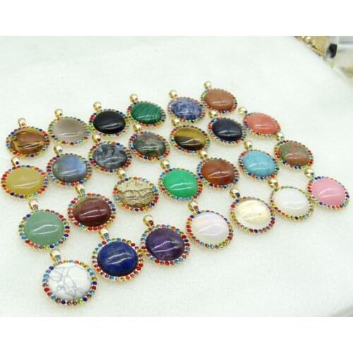 8PC Natural Stone Quartz Crystal sodalite Opal lapis Round Shaped Pendant Diy Jewelry Making necklace for woman man wholesale