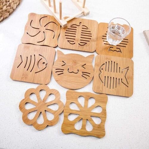 9Pcs Creative Wooden Coaster Placemat Cup Pot Mat Pad Bowel Holder Stand Hot Wood Table Mat Coasters with 1Pc Dish Drying Rack