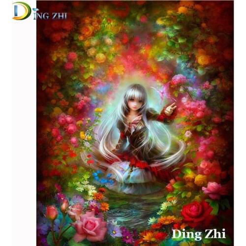 Art Cartoon 5D DIY Diamond Painting Flower Little Girl Full Square Round Drill Poster Cross Stitch Mosaic Embroidery Decoration