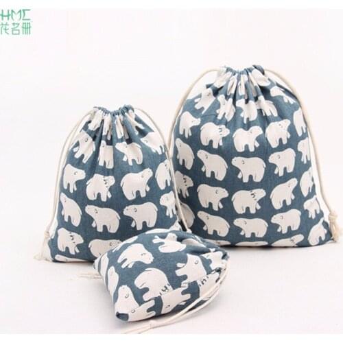 Big White Bear Printed Handmade Cotton Linen Bag Storage Bag Coffee Beans Tea Gift Bags Wedding Party Candy Jewelry Bag