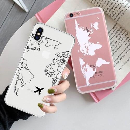 LAUGH LIFE Trip Transparent Phone Case For iPhone XR XS Max X XS Case Luxury World Map Travel Soft Tpu Cover for iPhone 6 7p 8p