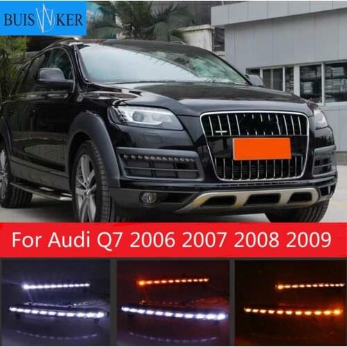 2pcs For Audi Q7 2006 2007 2008 2009 Yellow Turn Signal Function Car DRL Waterproof 12V LED Daytime Running Light Fog Lamp Bulb