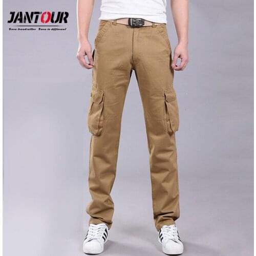 Jeans Men Overalls Full-Length Multi-Pockets Plus Size Trousers Cotton Loose Cargo Tooling Tactical Styles Casual Trousers Male