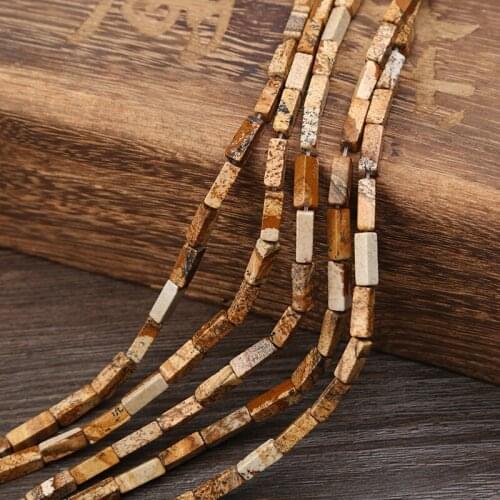 KANGKANG 2019 trend 4x4x13 mm Cuboid Picture stone Natural Stone Bead For Jewelry Making DIY personality Bracelet Necklace 15