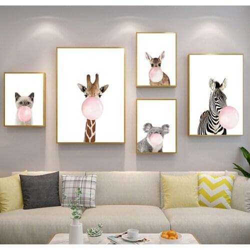Painting Nordic Kid Baby Room Decoration Picture Pink Bubble Elephant Giraffe Child Animal Wall Art Canvas Nursery Print