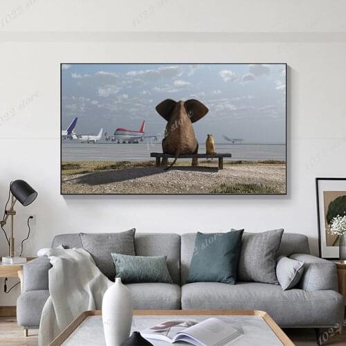 Elephant painting animal sunset love wall art canvas painting poster printing living room decoration painting frameless picture