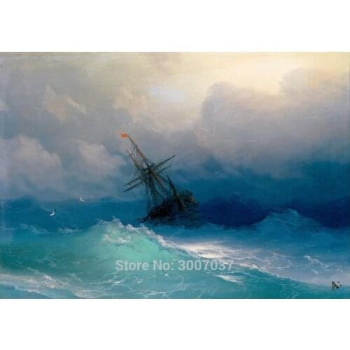 Unframed Canvas Paintings Ship On Stormy Seas By Ivan Constantinovich Aivazovsky