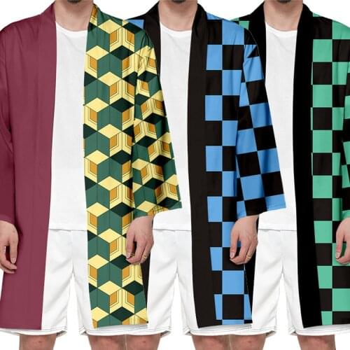 Demon Slayer Cosplay Costume Kimetsu No Yaiba Tanjiro Kamado Long Kimono Coats Tops Plus Size Jackets Women Men Halloween Party