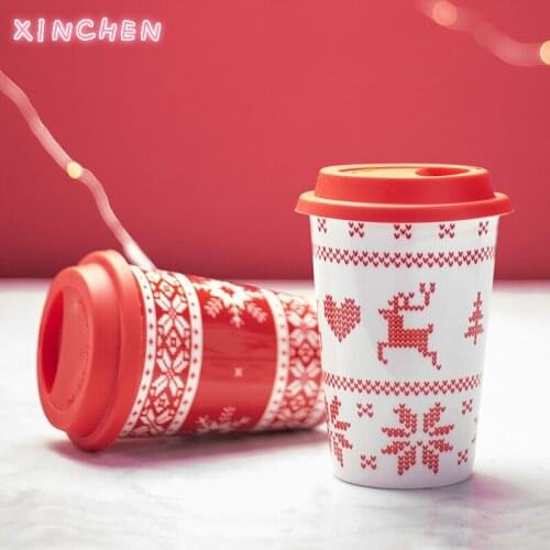 Creative Christmas Ceramic Gift Cup Anti-Scald Milk Cup Coffee Juice Mug Christmas Mug with Lid Mugs Coffee Cups Holiday Gift
